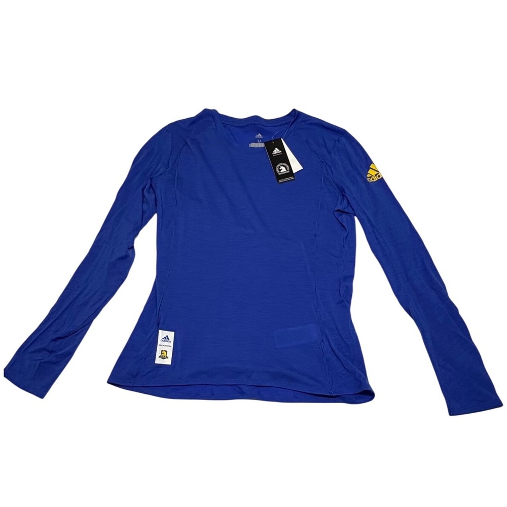 Adidas 2019 Boston Marathon Long Sleeve Shirt Womens Medium Blue DX8716 NWT